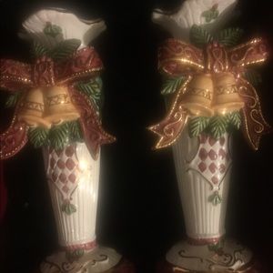 Set 2 Ceramic Taper Candle Holders 24KGold Accents